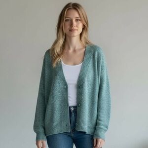 NWT Vero‎ Moda VM Doffy Long Sleeve V-Neck Button Card Sweater Winter Space Dye